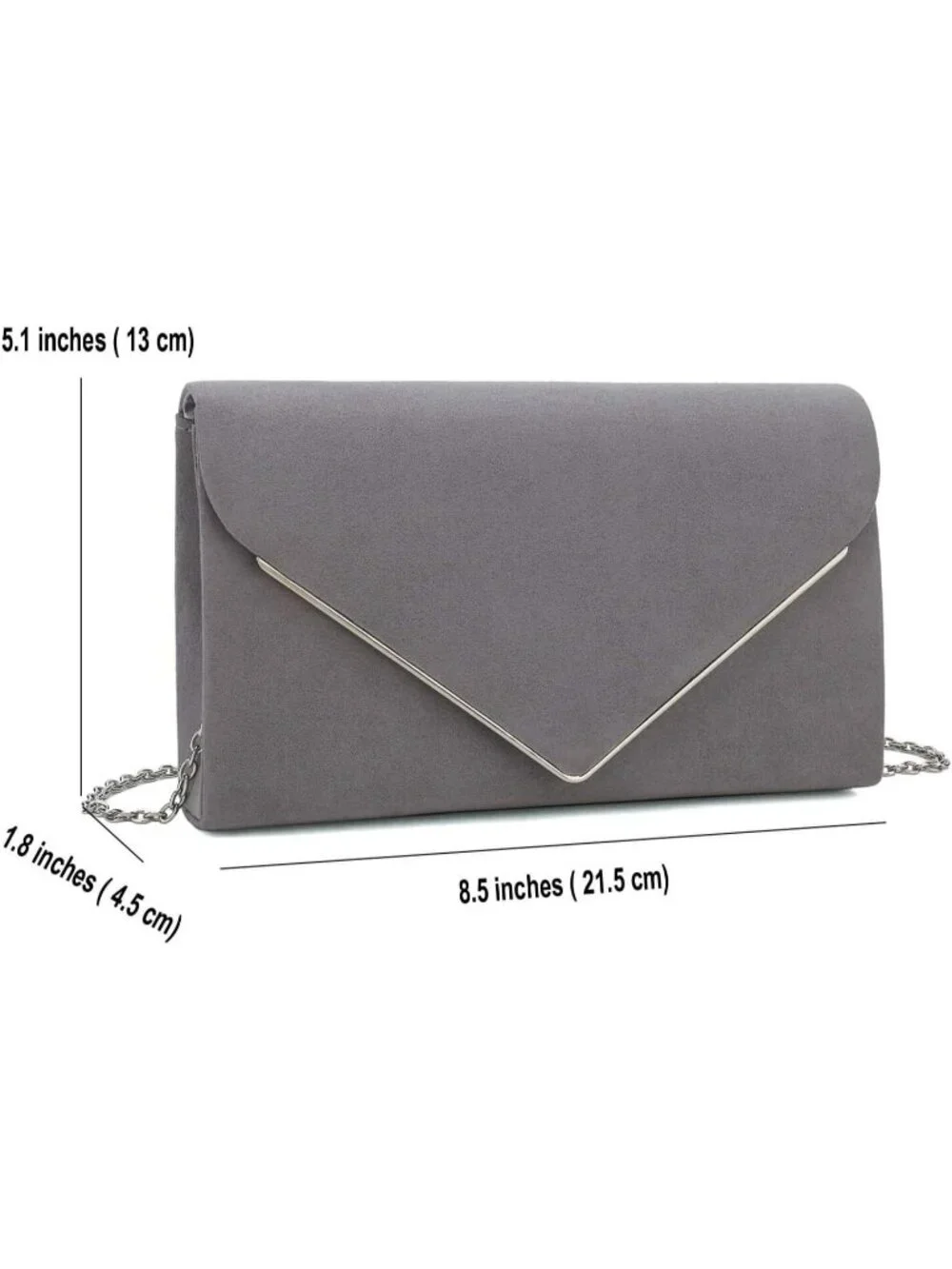 👜 Women's Grey Faux Suede Clutch Bag Elegant Metal Binding Evening Purse